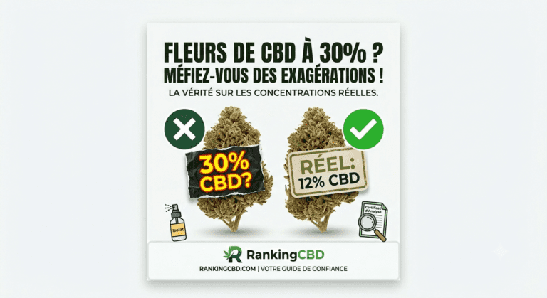 Comparaison visuelle entre des fleurs de CBD frelatées avec des isolats artificiels et des fleurs de chanvre naturelles de haute qualité, mettant en évidence la différence entre les pourcentages réels et falsifiés.