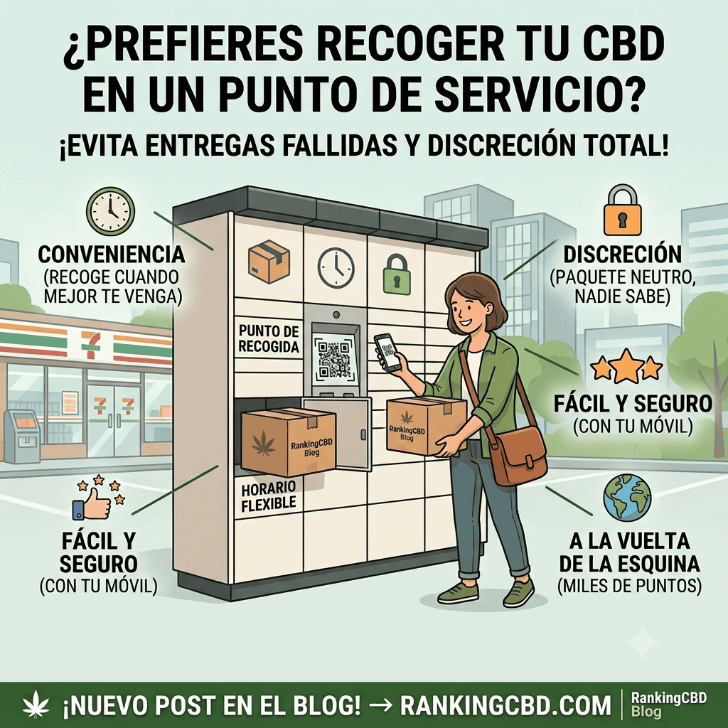 Infografía de Ranking CBD sobre las ventajas de recoger los pedidos de CBD en puntos de servicio